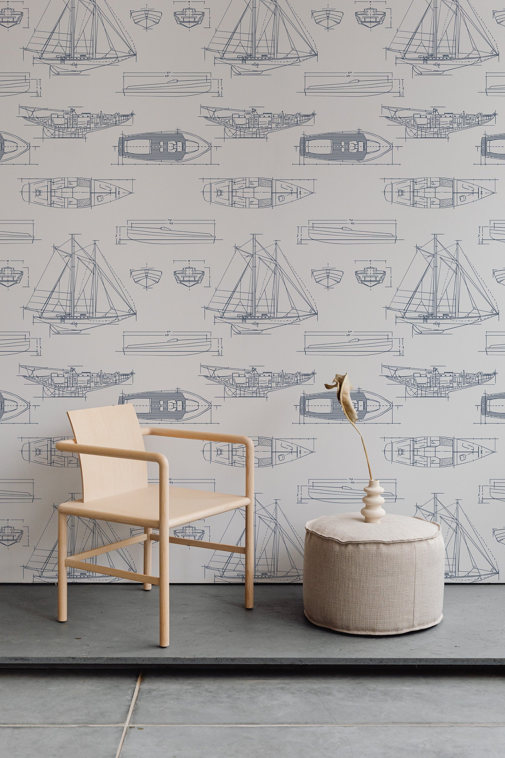 White and Blue Sailboat Nautical Wallpaper – Paperskin
