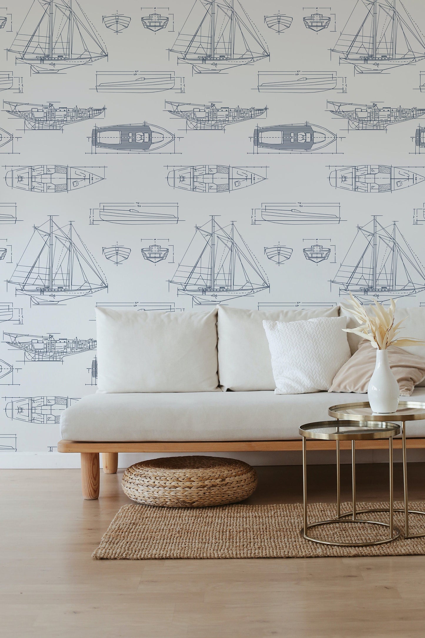 White and Blue Sailboat Nautical Wallpaper