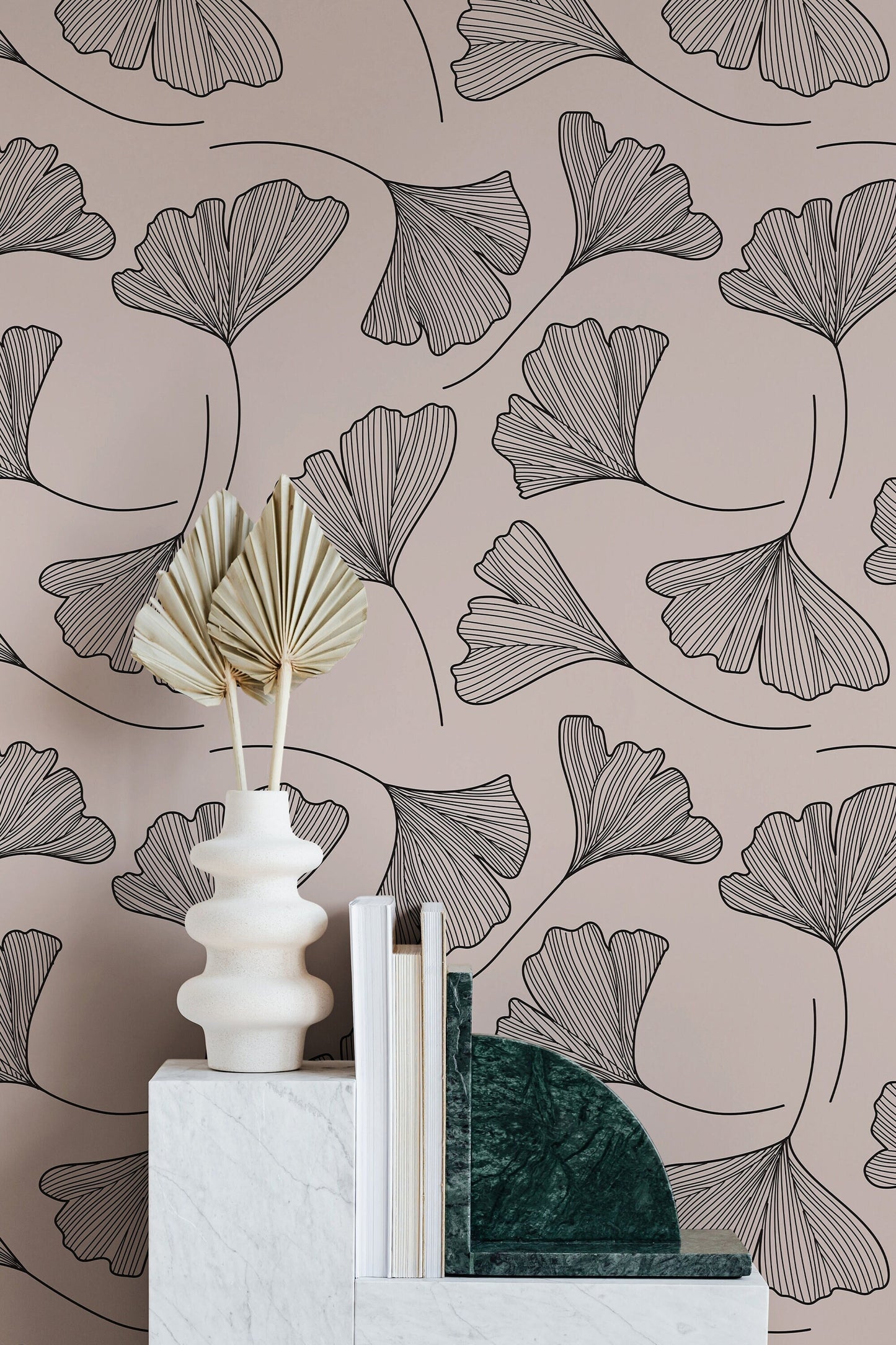Botanical Leaf Peel and Stick Removable Wallpaper, Boho Nature Wall Art, Custom Wall Decal, Black & White Minimalistic Self Adhesive