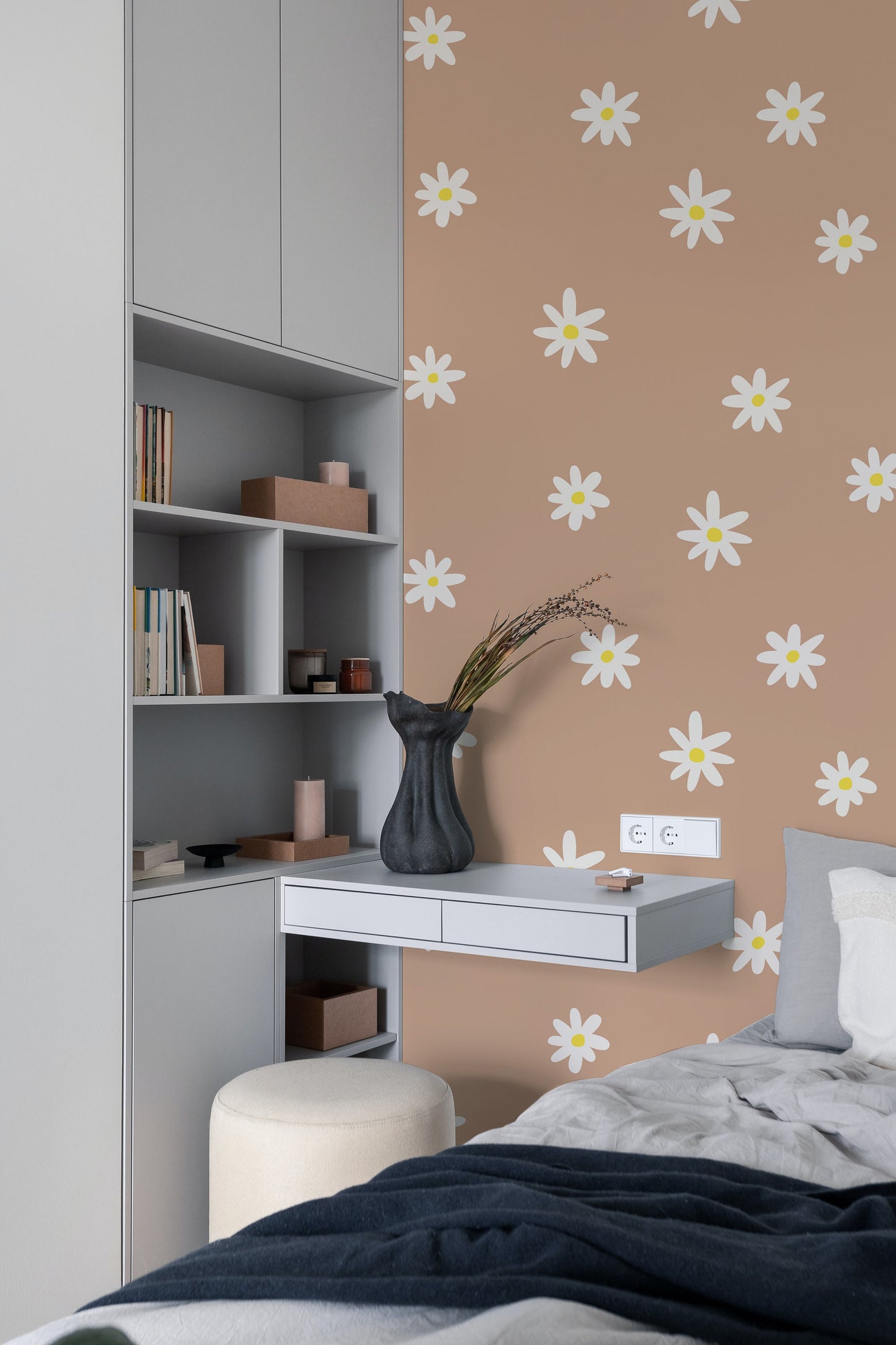 Daisy Modern Removable Peel & Stick Wallpaper, Flower Kids Room and Nursery Self Adhesive Art, Pastel Wall Handing, Trendy Wallpaper
