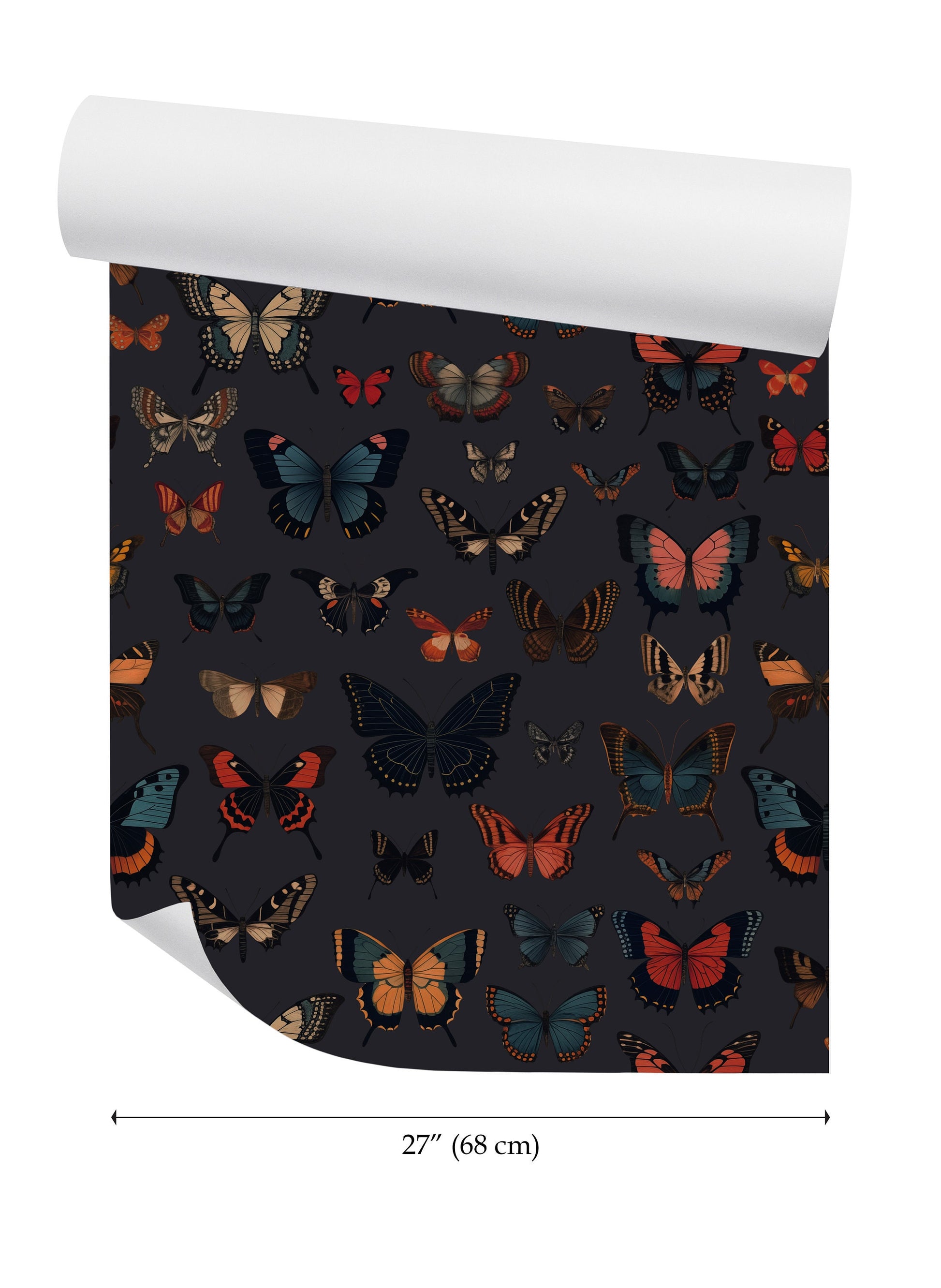 a black wallpaper with colorful butterflies on it