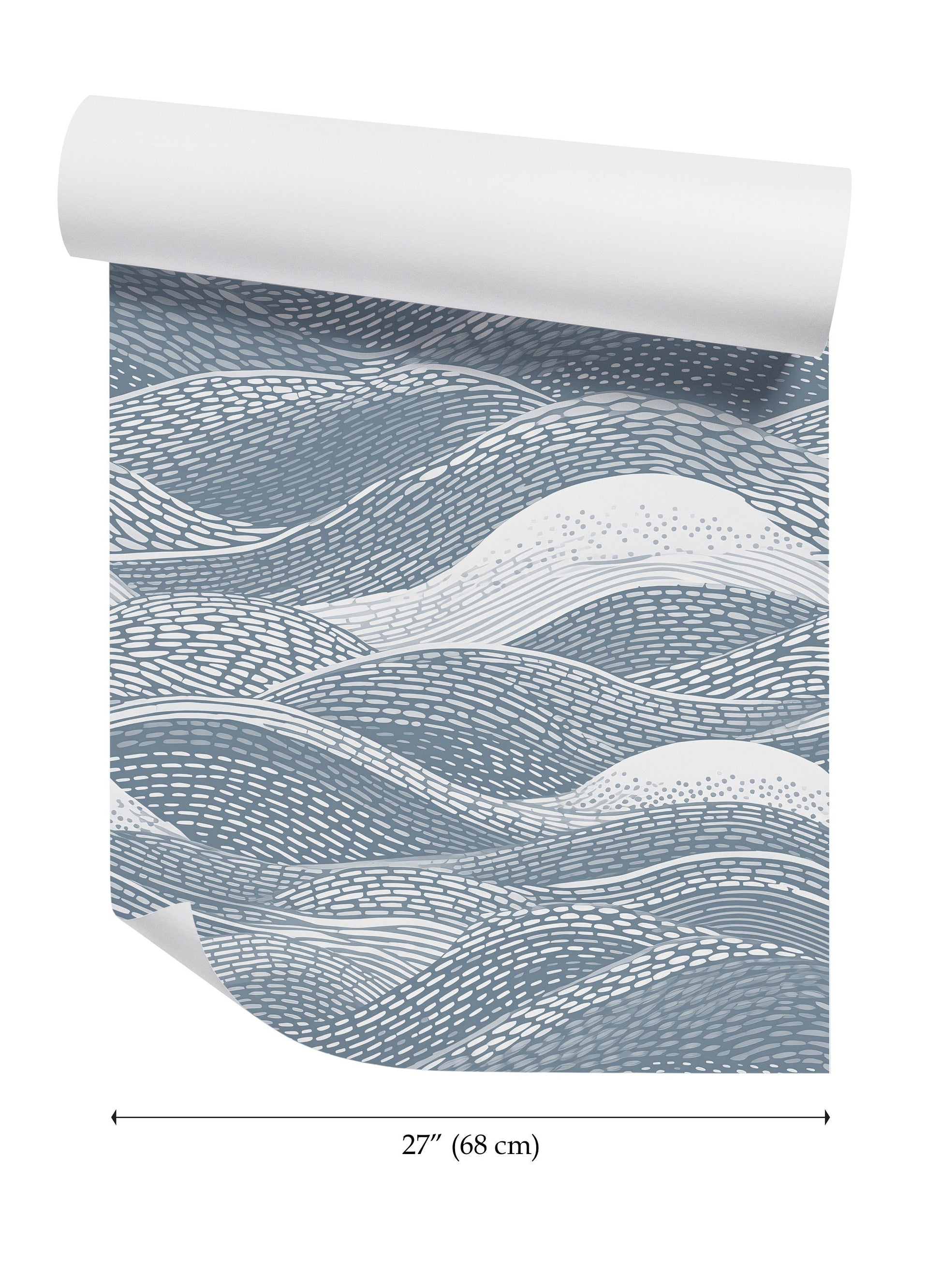 a blue and white wallpaper with waves on it